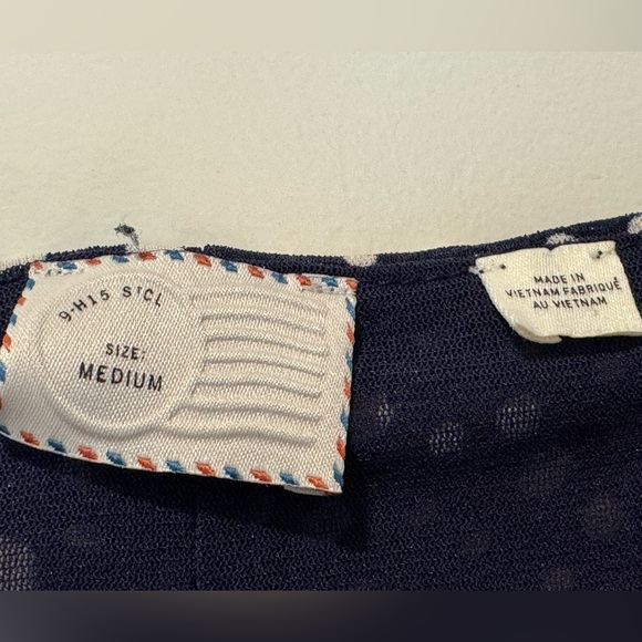 Anthropologie M Navy/Cream Polka Dot Blouse - Picture 2 of 6